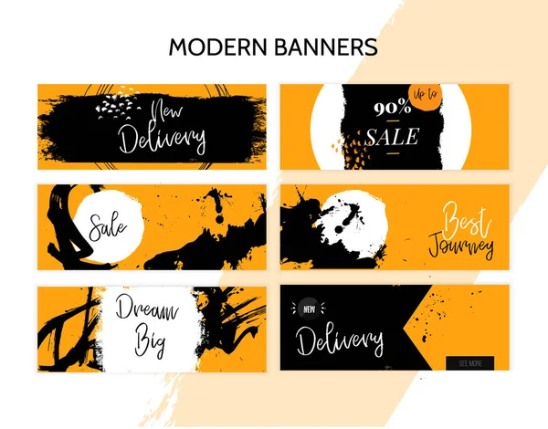 Modern minimális grunge stílus vízszintes banner sablon, infographics, szociális média promóció vagy website layout vektor használható — Stock Vector