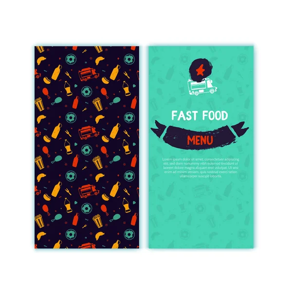 Дизайн меню FastFood с рисунками каракулей фаст-фуда для продвижения кафе. Концепция нездорового продукта — стоковый вектор