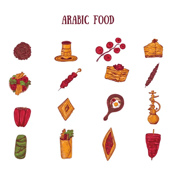 Set of arabic food icons in sketch style — Stock Vector