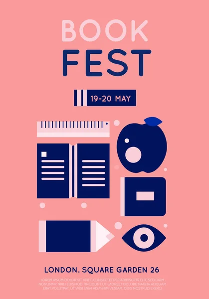 Imprimer Affiche de livre pour le festival. Concept créatif moderne avec tasse et pomme — Image vectorielle