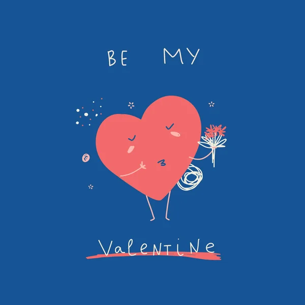 My Valentine tebrik kartı sevimli çizgi kalp ve çiçek olmak. Aşk poster kavramı. Karakter öpüşme — Stok Vektör