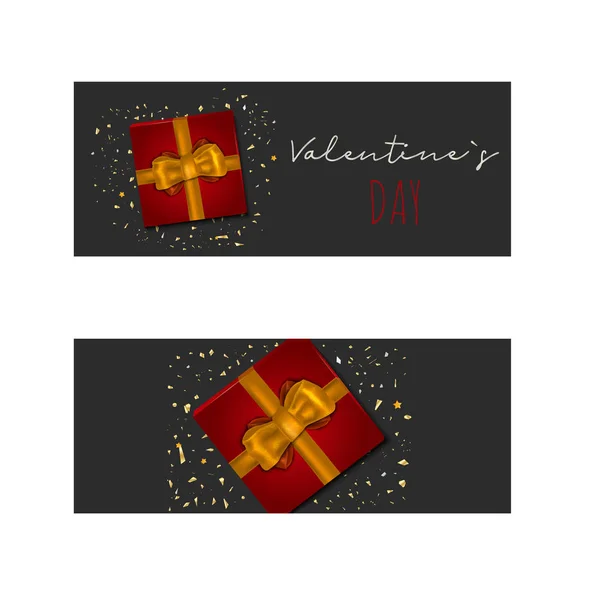 Saint Valentine banner design greeting card with present box. — Stock Vector