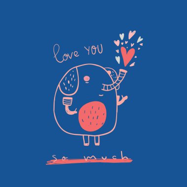 Seni o kadar çok tebrik kartı sevimli çizgi fil ile seviyorum. Sevgililer günü aşk poster kavramı. Karakter öpüşme