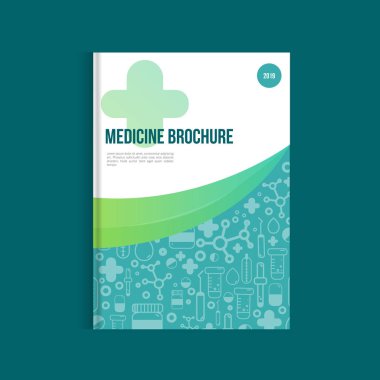 Mavi tıp broşür anahat simgeleri ile reklam için. Sağlık düzen kavramı