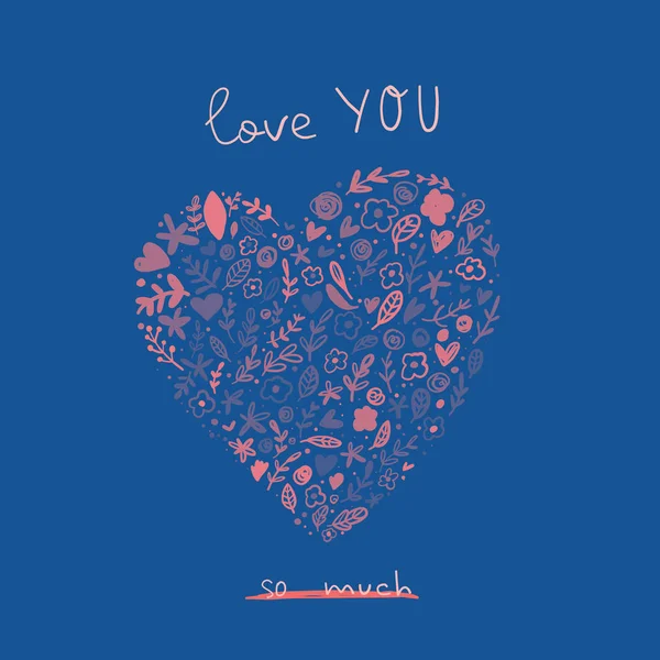 Love You Greeting Card Cute Cartoon Heart Valentine Day Love — Stock Vector