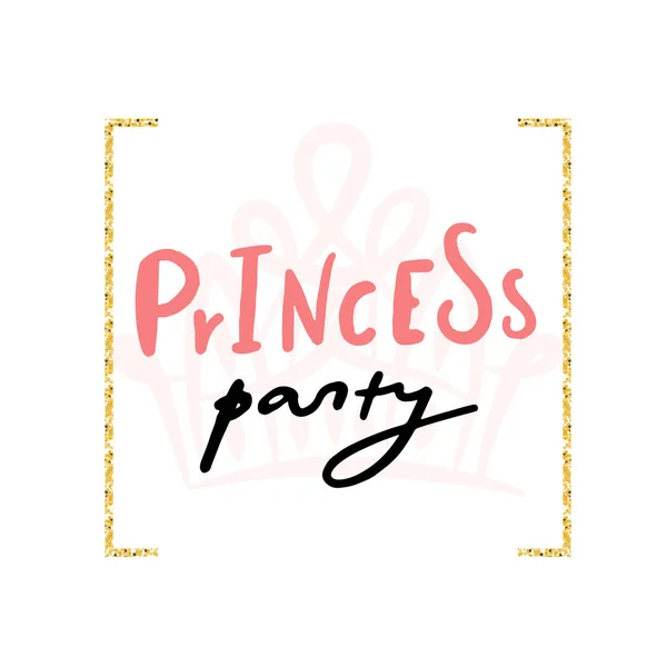 Elegáns hercegnő gyerekzsúr poszter. Fekete kefe vonal. Dekorációs arany csillogó. Doodle art. — Stock Vector