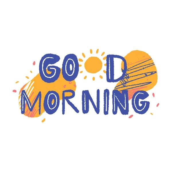 Good morning poster with sun. Good start of the day concept on blue background. Minimal concept — Stock Vector