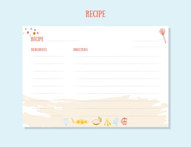 Modern Recipe kart şablon yemek kitabı için ayarlayın. Menü Creator Vector Illustration. Mutfak gıda şablonu