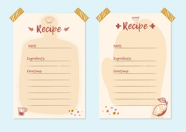 Modern Recipe card template set for cookbook. Menu Creator Vector Illustration. Kitchen food template — Stock Vector