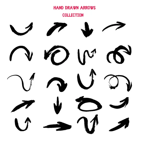 Grunge mão desenhada coleção de flechas. Swoosh scribble conjunto de sinais isolado no fundo branco — Vetor de Stock