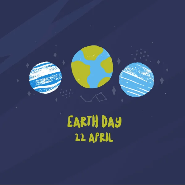 Happy Earth Day Konzept im Cartoon-Stil. retten World Grunge Design. Planetenposter mit Zeichen der Liebe — Stockvektor