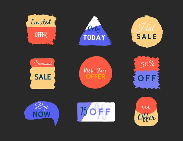 Grunge sale badge collection. Discount price offer set with place for text. Promo coupon labels — Stock Vector