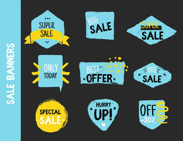 Grunge verkoop badge collectie. Goedkope prijs aanbieding set met plaats voor tekst. Promo coupon etiketten — Stockvector