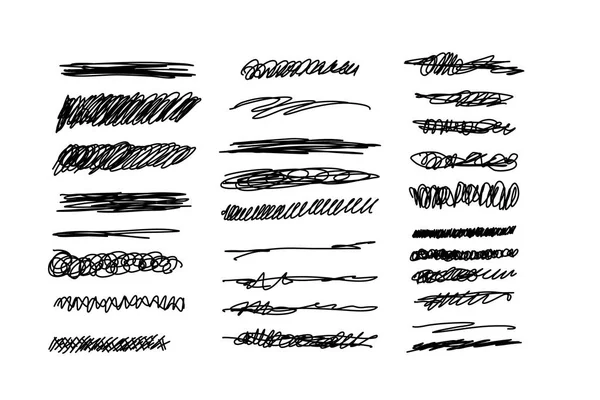 Schets set met pen onderstrepen. Chaotische lijn ontwerp, Krabbel hand getekende lijn curve — Stockvector