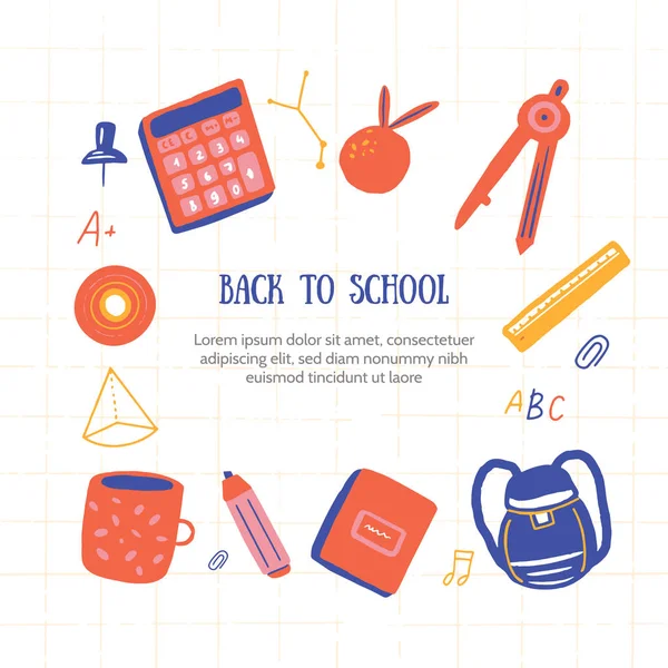 Back to school frame design. Cute doodle background. Colorful education concept — Stock Vector