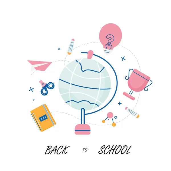 Tillbaka till skolans Promotion koncept med Autumn Globe och Pencil. Utbildningskoncept — Stock vektor