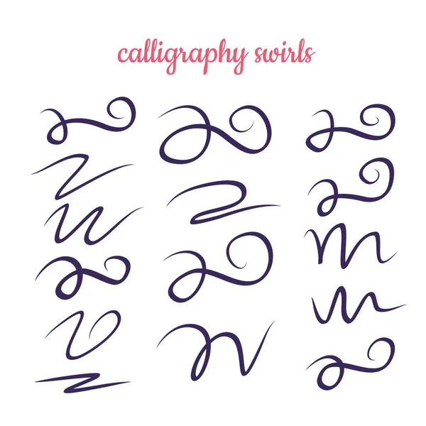 Conjunto de letras dibujadas a mano y caligrafía remolinos, garabatos. Decoraciones de tinta vectorial para composición — Vector de stock