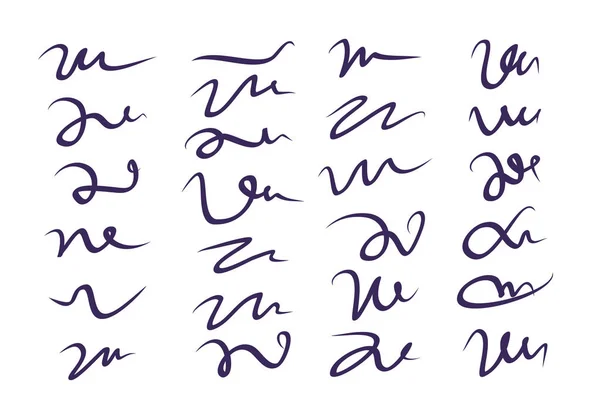 Conjunto de letras dibujadas a mano y caligrafía remolinos, garabatos. Decoraciones de tinta vectorial para composición — Archivo Imágenes Vectoriales