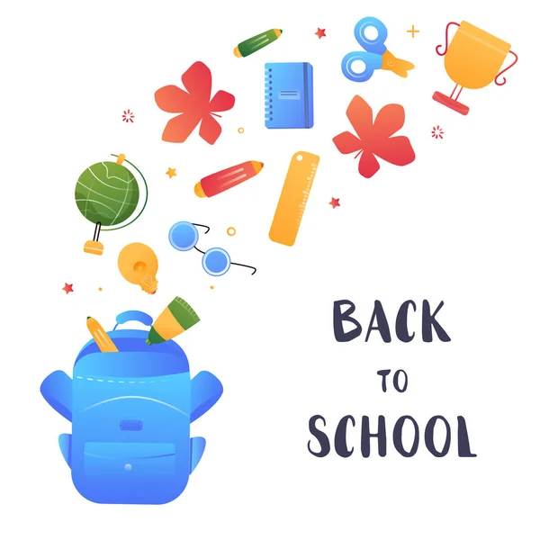 Open backpack concept, Back to school banner, simple design for any purposes. Creative sale promotion vector element. Colorful background — Stock Vector
