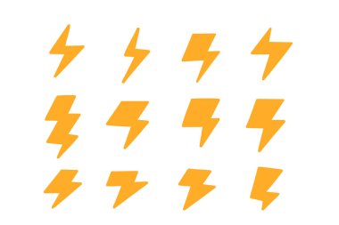 Thunderbolt simge seti. Sarı satış promosyon işareti. Flash vektör gök gürültüsü