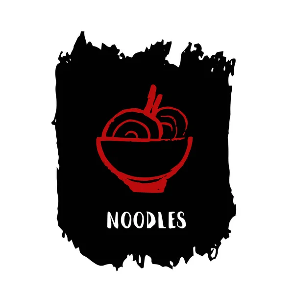 Tazón de fideos de mano libre grunge. Restaurante icono de ramen — Vector de stock