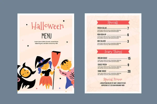 Modernes Halloween-Menü-Design. Food Design für besondere Feiertage. Herbstlicher Hintergrund, gruseliger Flyer für Restaurant — Stockvektor