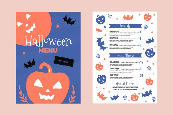Modernes Halloween-Menü-Design. Food Design für besondere Feiertage. Herbstlicher Hintergrund, gruseliger Flyer für Restaurant — Stockvektor