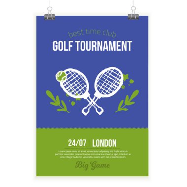 Grunge stili tenis posteri, modern pilot, turnuva şablonu, oyun düzeni