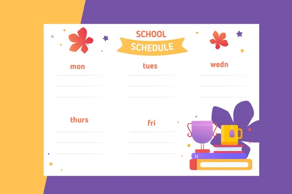 Hipster School schema ontwerp template met elementen. Vectorsjabloon. Kalender Dagelijkse planner. Papier. — Stockvector