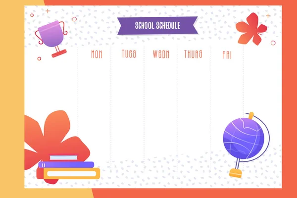 Modelo de design de programação de escola moderna com folhas de bordo gradiente, bola, copo. Modelo de vetor. Calendário Planejador diário. Folha de papel . —  Vetores de Stock