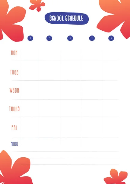 Modello di progettazione del programma della scuola Hipster con foglie d'acero. Modello vettoriale. Calendario Pianificatore giornaliero. Foglio di carta. — Vettoriale Stock