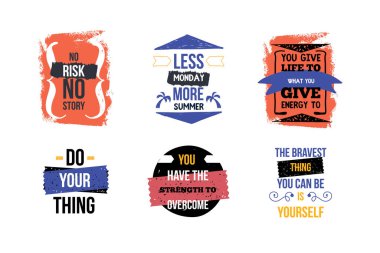 Modern motivasyonel alıntı seti, grunge arkaplanda poster tasarımı. Vektör iletisi, başarı kavramı.