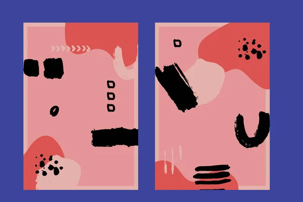 Ensemble de cartes conterporaires forme abstraite rose, collection de papier peint créatif, modèle pour invitation — Image vectorielle