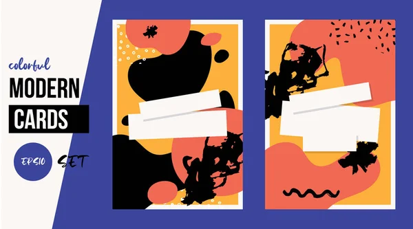 Conjunto de tarjetas conterporarias de forma abstracta, colección de papel pintado creativo, plantilla para invitación — Vector de stock