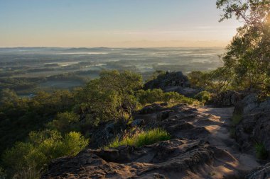 Glasshouse Mountains viewed from Mount Ngungun: Queensland, Sunshine Coast Hinterland, Australia clipart