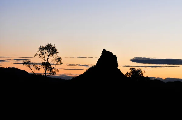 Evening Silhouette Mount Crookneck Glasshouse Mountains Queensland Australia — Stock Photo, Image