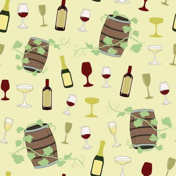 Vector cream color Champagne and Wine Collection seamless pattern background — Stock Vector