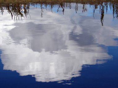  Bulutlu gökyüzü suya yansıyor                              
