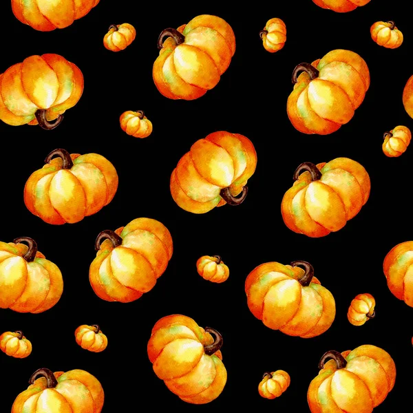 Watercolor Seamless Pattern Pumpkin Autumn Illustration Vegetables Wrapping Paper Wallpaper — Stock Photo, Image