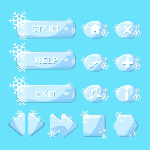 Ice Buttons Set Vector Gui Asset Collection Game App Kit — Stock Vector