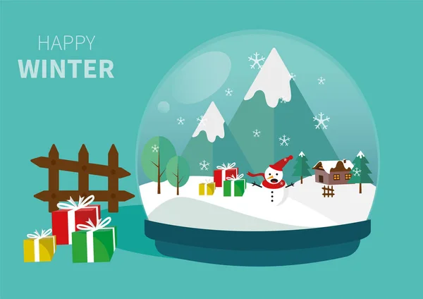 快乐冬季球的设计矢量 带有冬季概念的说明性卡片背景 — 图库矢量图片