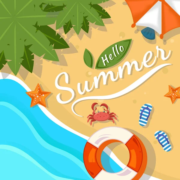 Hello Summer Flat Design Background Summer Vector Illustration Banner Design — Stock Vector
