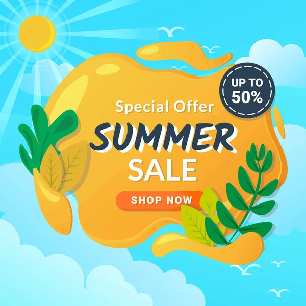 Summer Sale Banner Template Tropical Leaves Special Offer Sale Summer — Stock Vector