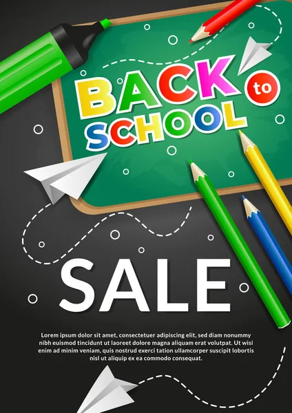Back School Sale Vector Poster Banner School Element Design Template — Stock Vector
