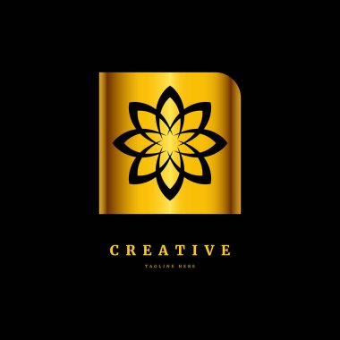 Vektör yaprağı, altın şekilli logo. Şablon için soyut amblem, tasarım konsepti, logotype ögesi