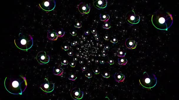 Animation Atomes Dans Espace Avec Belles Orbites Scintillantes Multicolores Monde — Video