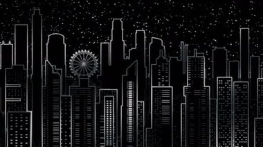 Los Angeles panoramasının animasyonu. Binaların dış hatları..