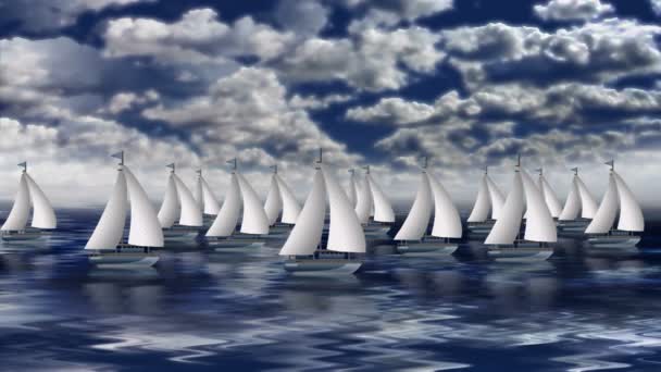 Veleros blancos navegan lentamente en el mar. — Vídeos de Stock