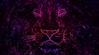 Aslan. Animasyon mor çizim. Vuruşlar ve çizgiler.