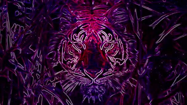 Tigre. Disegno viola animato. Tratti e linee. — Video Stock